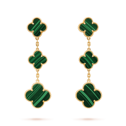 [Super Jewellery]CLOVER MALACHITE 3 MOTIFS GOLD