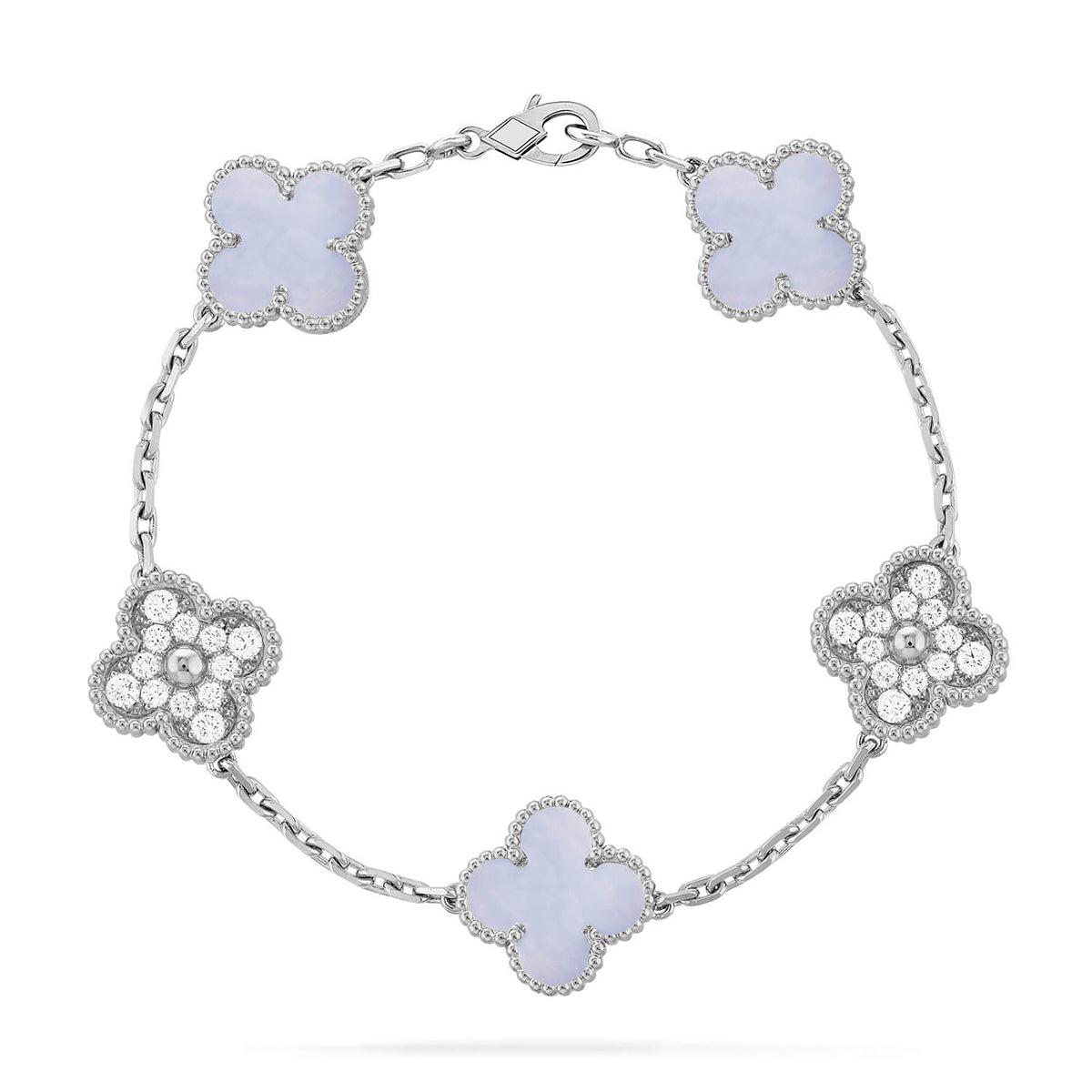 [Super CiCi ] CLOVER 5-MOTIV ARMBAND KOLLEKTION AUS LILA CHALCEDON