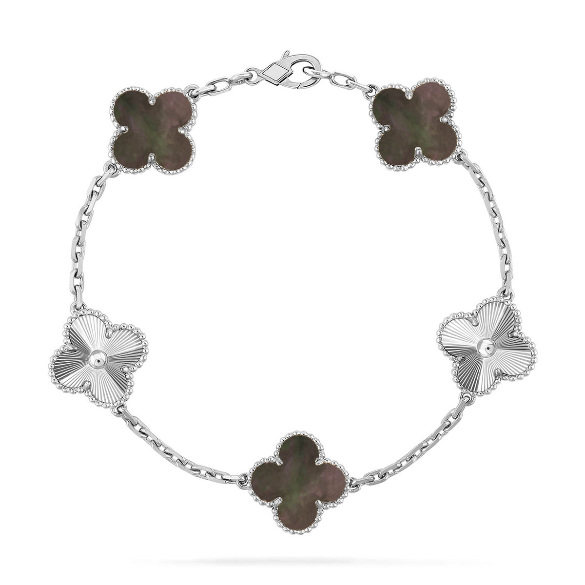 [Super CiCi ] CLOVER 5 MOTIF ARMBAND KOLLEKTION GRAUES PERLMUTT
