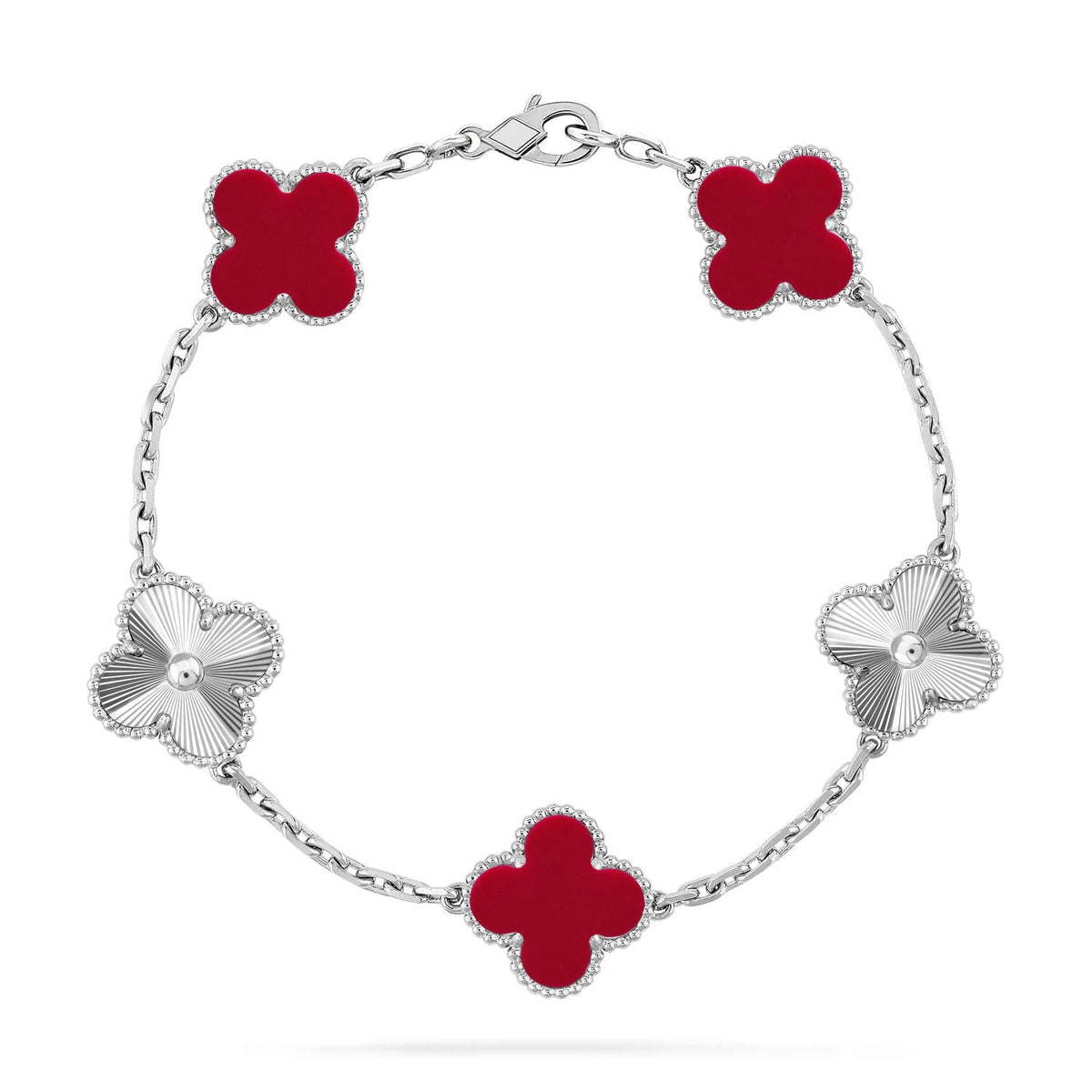 [Super CiCi ] KOLLEKTION: CLOVER ARMBAND MIT 5 MOTIVEN, ROTER KARNEOL