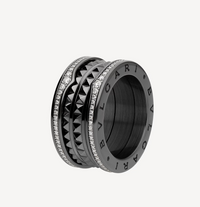 [Super]ZERO 1 ROCK FOUR-BAND BLACK CERAMIC WITH STUDDED SPIRAL AND PAVED DIAMONDS RING