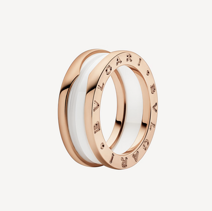 [Super]ZERO 1 TWO-BAND LOOPS AND WHITE CERAMIC SPIRAL PINK GOLD RING