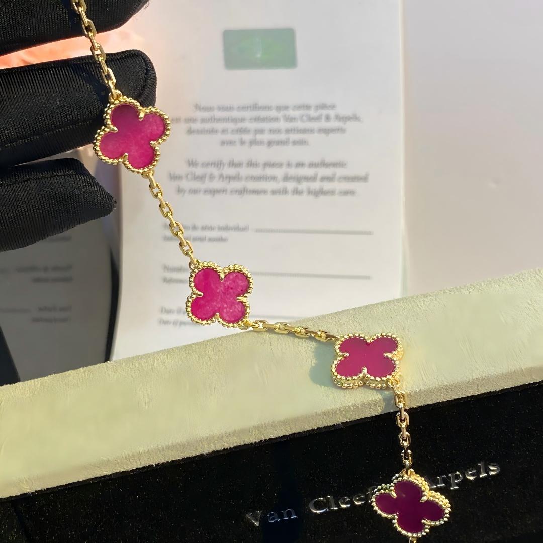 [Super CiCi]NEW CLOVER 5 MOTIFS PINK ENAMEL BRACELET