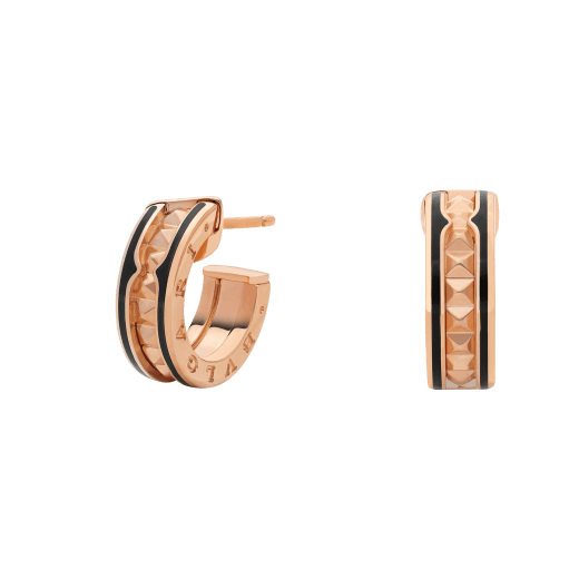 [Super]ZERO 1 ROCK PINK GOLD EARRINGS WITH STUDDED SPIRAL AND BLACK CERAMIC