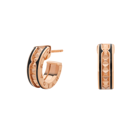 [Super]ZERO 1 ROCK PINK GOLD EARRINGS WITH STUDDED SPIRAL AND BLACK CERAMIC
