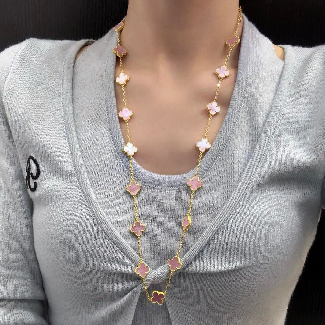 [Super Jewellery]CLOVER 20 MOTIFS PINK MOP NECKLACE