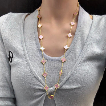 [Super Jewellery]CLOVER 20 MOTIFS PINK MOP NECKLACE