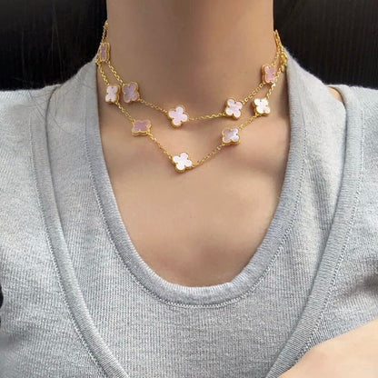 [Super Jewellery]CLOVER 20 MOTIFS PINK MOP NECKLACE