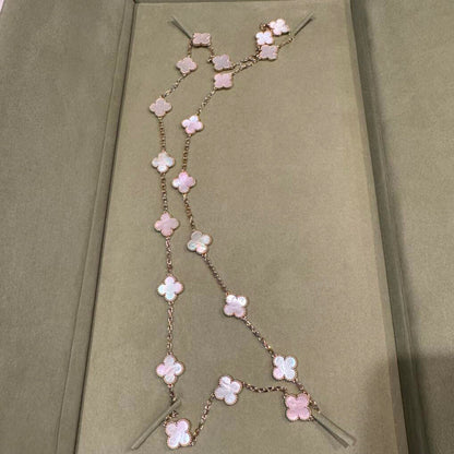 [Super Jewellery]CLOVER 20 MOTIFS PINK MOP NECKLACE