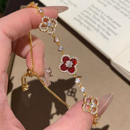 [Super Jewellery]CLOVER 5 MOTIF PINK BLUE RED WHITE BRACELET