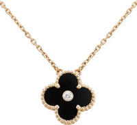[Super Jewellery]CLOVER 15MM DIAMOND ONYX NECKLACE