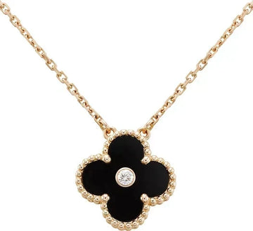 [Super CiCi] CLOVER 15MM DIAMANT-ONYX-HALSKETTE