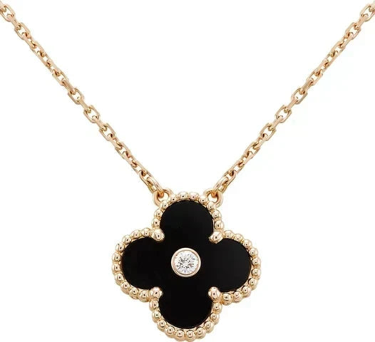 [Super CiCi] CLOVER 15MM DIAMANT-ONYX-HALSKETTE