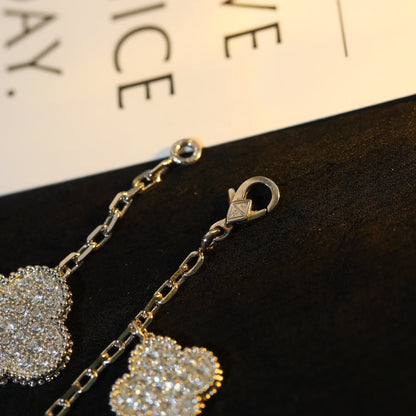 [Super Jewellery]CLOVER BRACELET 5 MOTIF SILVER DIAMOND PAVED