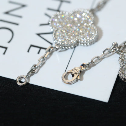 [Super Jewellery]CLOVER BRACELET 5 MOTIF SILVER DIAMOND PAVED