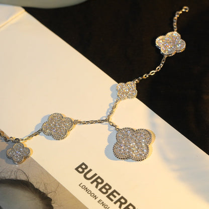 [Super Jewellery]CLOVER BRACELET 5 MOTIF SILVER DIAMOND PAVED