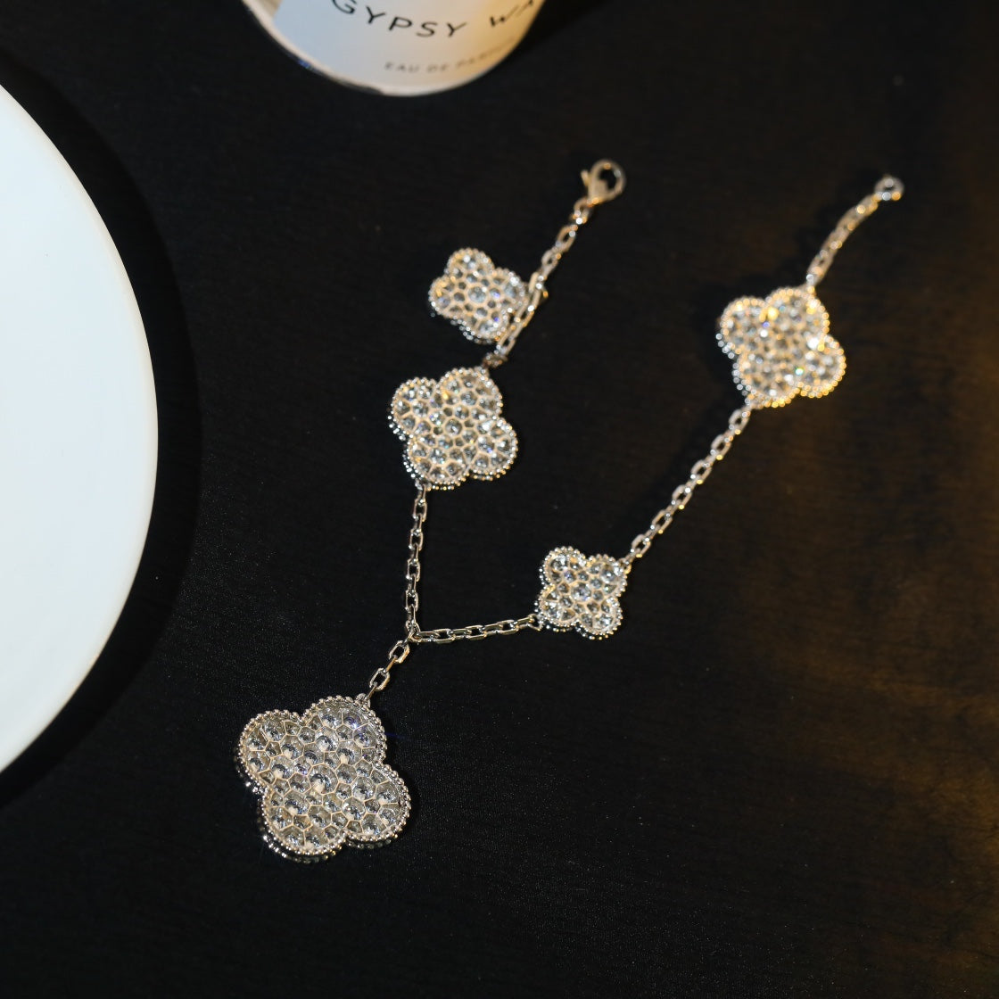 [Super CiCi ]KLEEBLATT-ARMBAND 5 MOTIVE SILBER MIT DIAMANT-PAVÉ