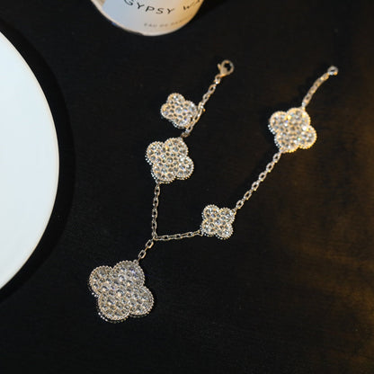 [Super Jewellery]CLOVER BRACELET 5 MOTIF SILVER DIAMOND PAVED