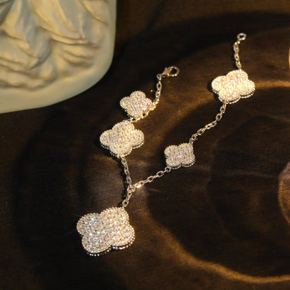 [Super Jewellery]CLOVER BRACELET 5 MOTIF SILVER DIAMOND PAVED