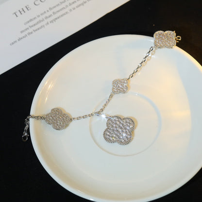 [Super Jewellery]CLOVER BRACELET 5 MOTIF SILVER DIAMOND PAVED