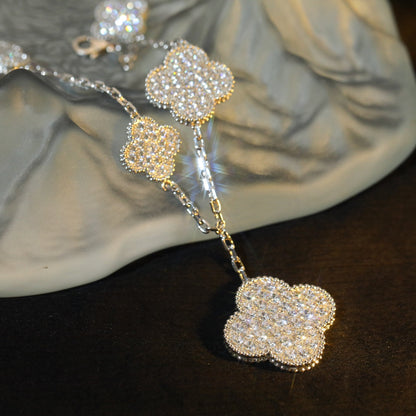 [Super Jewellery]CLOVER BRACELET 5 MOTIF SILVER DIAMOND PAVED