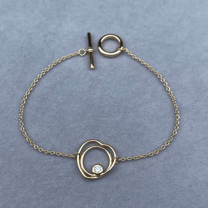 [Super Jewellery]HOLLOW HEART SINGLE DIAMOND BRACELET