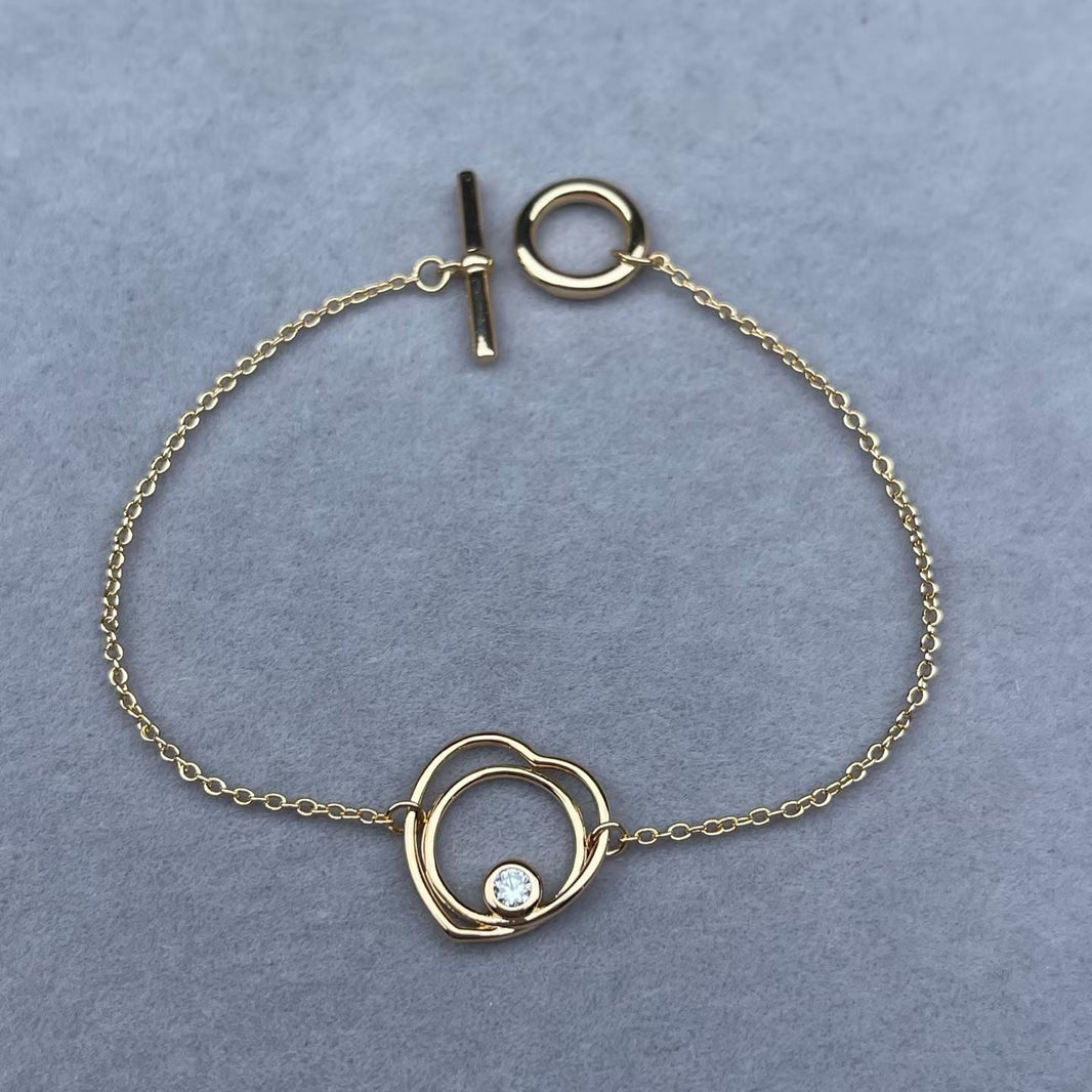 [Super Jewellery]HOLLOW HEART SINGLE DIAMOND BRACELET