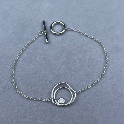 [Super Jewellery]HOLLOW HEART SINGLE DIAMOND BRACELET