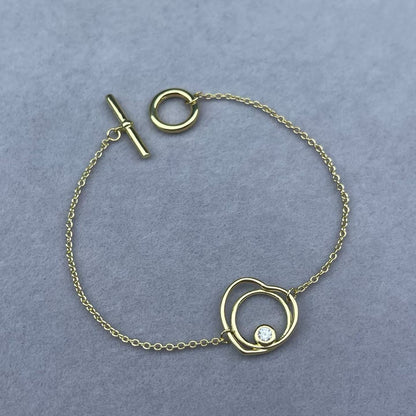 [Super Jewellery]HOLLOW HEART SINGLE DIAMOND BRACELET