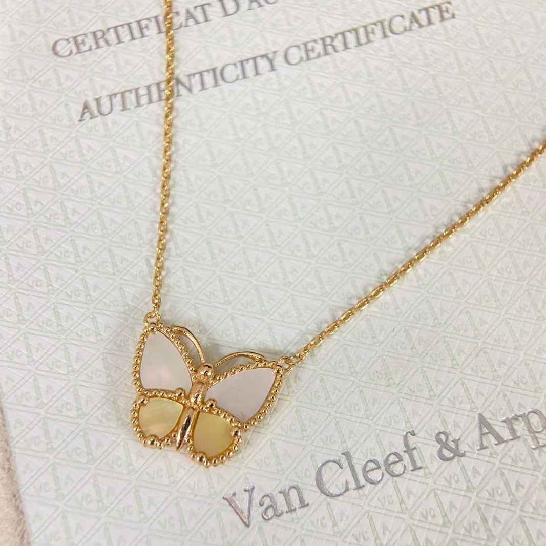 [Super Jewellery]NEW ROSE GOLD WHITE MOTHER OF PEARL BUTTERFLY NECKLACE