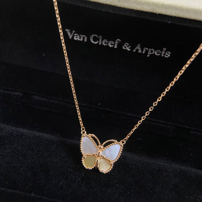 [Super Jewellery]NEW ROSE GOLD WHITE MOTHER OF PEARL BUTTERFLY NECKLACE