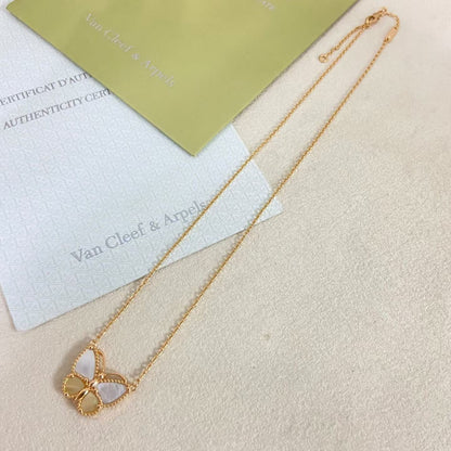 [Super Jewellery]NEW ROSE GOLD WHITE MOTHER OF PEARL BUTTERFLY NECKLACE
