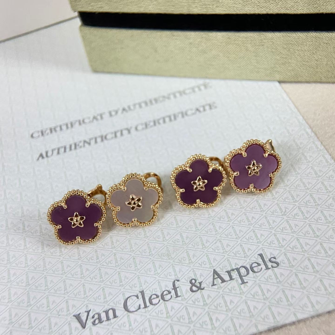 [Super Jewellery]NEW PURPLE PLUM FRAGRANCE PLUM BLOSSOM GOLD EARRINGS