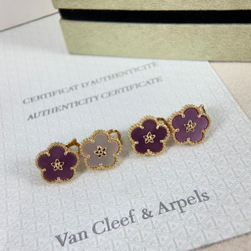 [Super CiCi]NEW PURPLE PLUM FRAGRANCE PLUM BLOSSOM GOLD EARRINGS