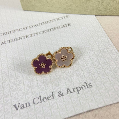 [Super Jewellery]NEW PURPLE PLUM FRAGRANCE PLUM BLOSSOM GOLD EARRINGS