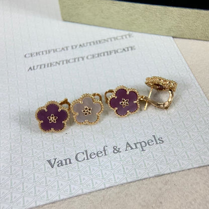 [Super Jewellery]NEW PURPLE PLUM FRAGRANCE PLUM BLOSSOM GOLD EARRINGS