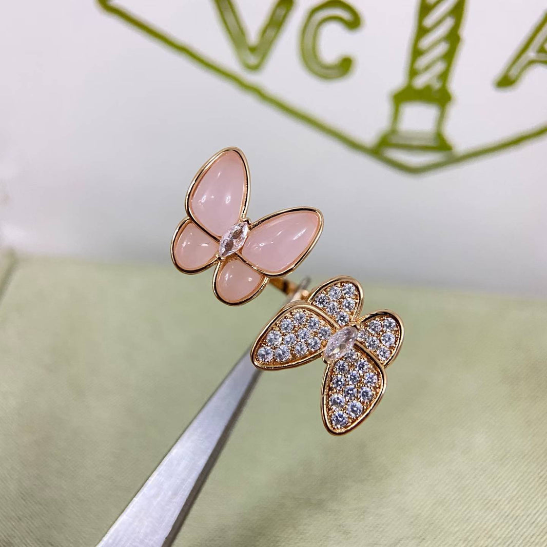 [Super Jewellery]TWIN BUTTERFLY NEW DIAMOND & PINK BUTTERFLY RING