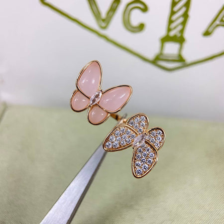 [Super Jewellery]TWIN BUTTERFLY NEW DIAMOND & PINK BUTTERFLY RING