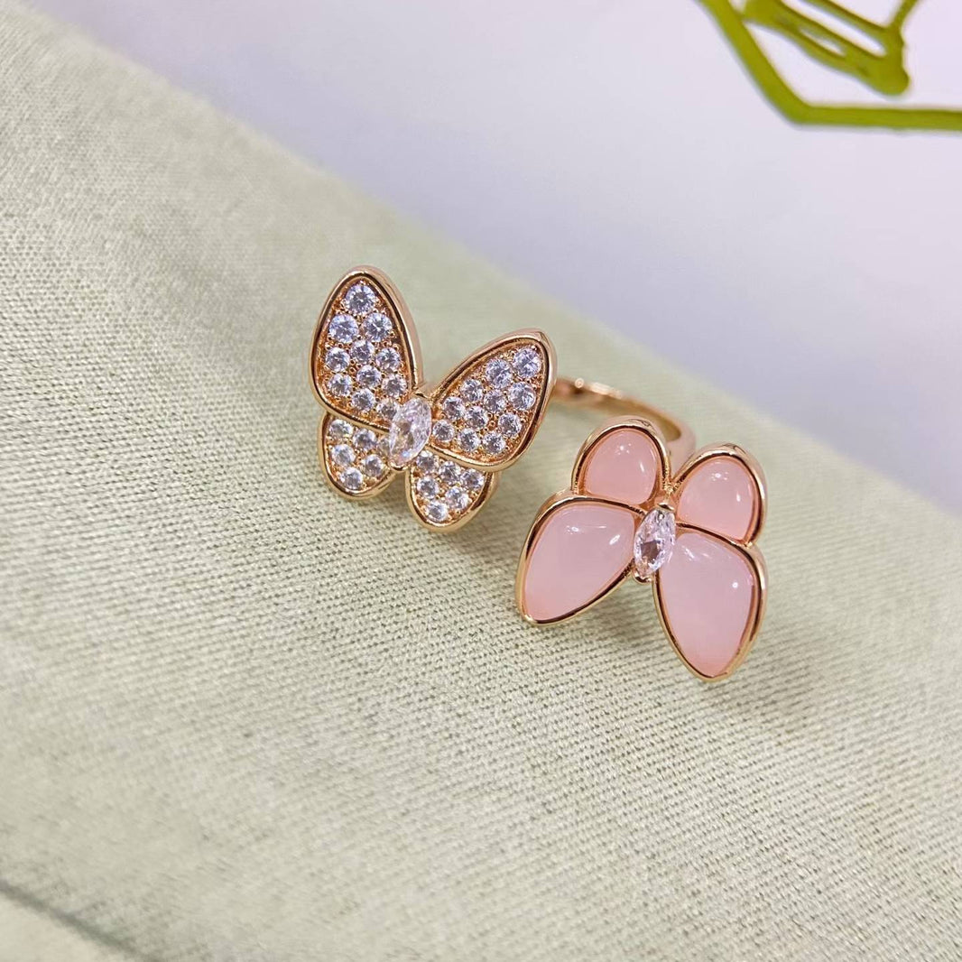 [Super Jewellery]TWIN BUTTERFLY NEW DIAMOND & PINK BUTTERFLY RING