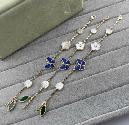 [Super Jewellery ]LUCKY SPRING GOLD BLUESTONE WHITE MOTHER-OF-PEARL BRACELET