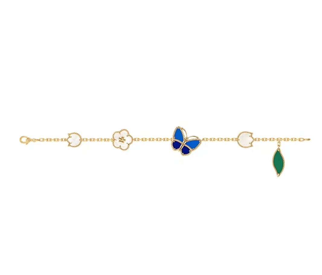 [Super Jewellery ]LUCKY SPRING GOLD BLUESTONE WHITE MOTHER-OF-PEARL BRACELET