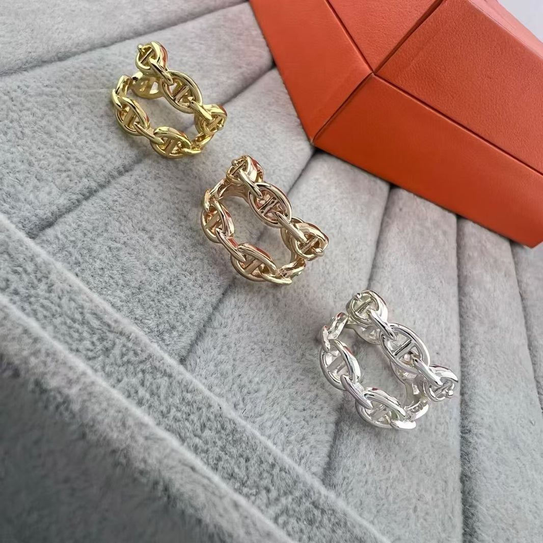 [Super Jewellery]GLOSSY FINISH SQUARE COMBINATION DOUBLE-LAYER PIG NOSE RING