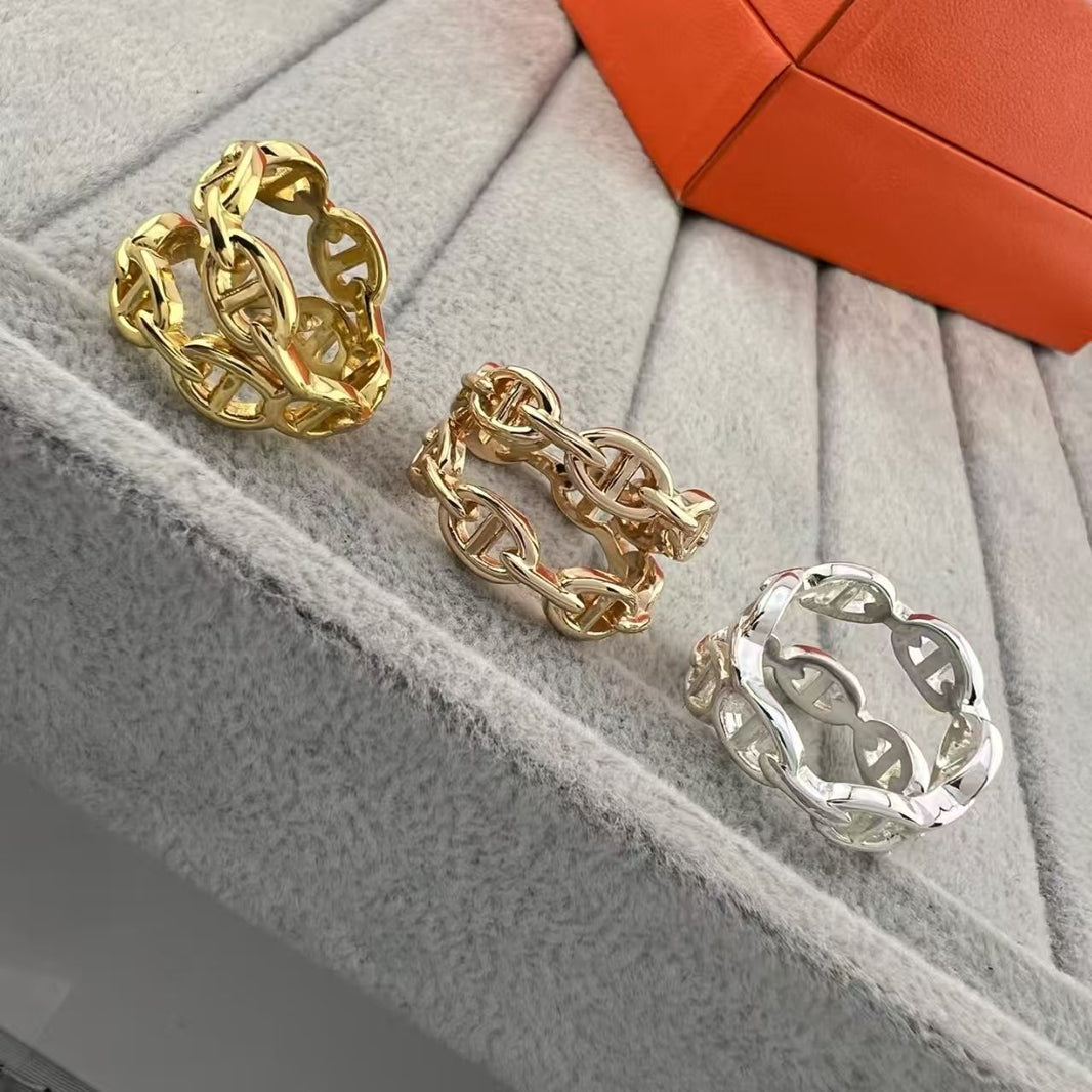 [Super Jewellery]GLOSSY FINISH SQUARE COMBINATION DOUBLE-LAYER PIG NOSE RING