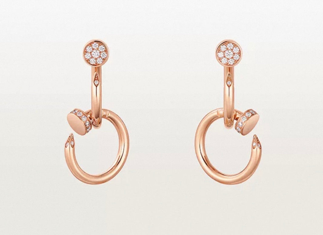 [Super Jewellery]NAIL COLLECTION DIAMOND SET DOUBLE HOOP EARRINGS