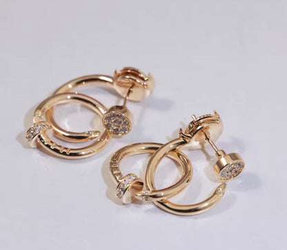 [Super Jewellery]NAIL COLLECTION DIAMOND SET DOUBLE HOOP EARRINGS
