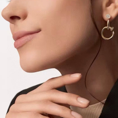 [Super Jewellery]NAIL COLLECTION DIAMOND SET DOUBLE HOOP EARRINGS
