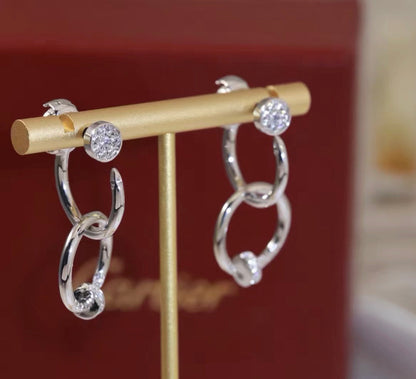 [Super Jewellery]NAIL COLLECTION DIAMOND SET DOUBLE HOOP EARRINGS