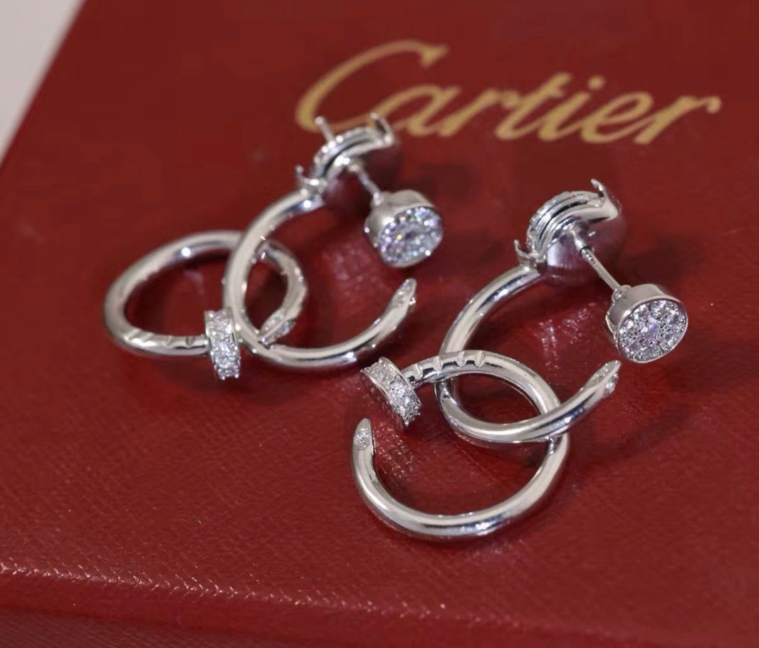[Super Jewellery]NAIL COLLECTION DIAMOND SET DOUBLE HOOP EARRINGS