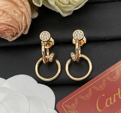 [Super Jewellery]NAIL COLLECTION DIAMOND SET DOUBLE HOOP EARRINGS