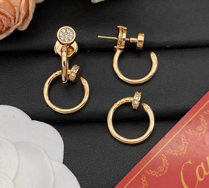 [Super Jewellery]NAIL COLLECTION DIAMOND SET DOUBLE HOOP EARRINGS